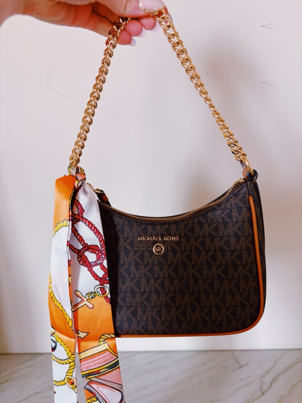 Michael Kors Brown Logo Chain-Handle Shoulder Bag